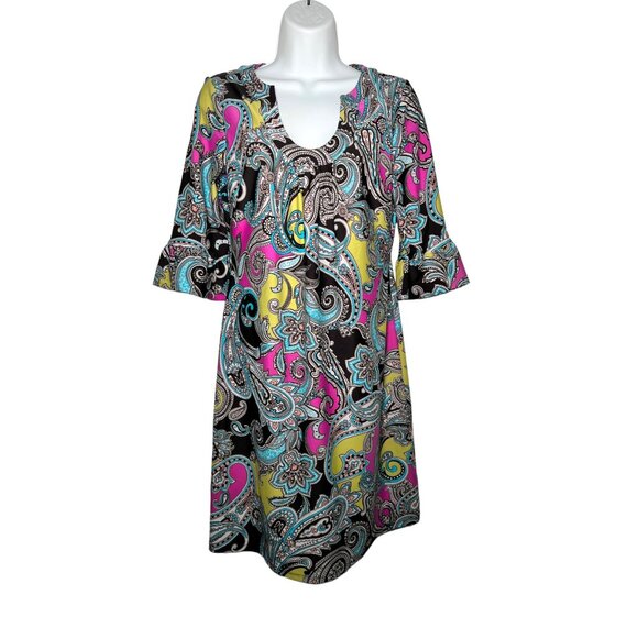Jude Connally Meagan Mini Dress Flared sleeve Shift Paisley Multicolor Small - Picture 1 of 12